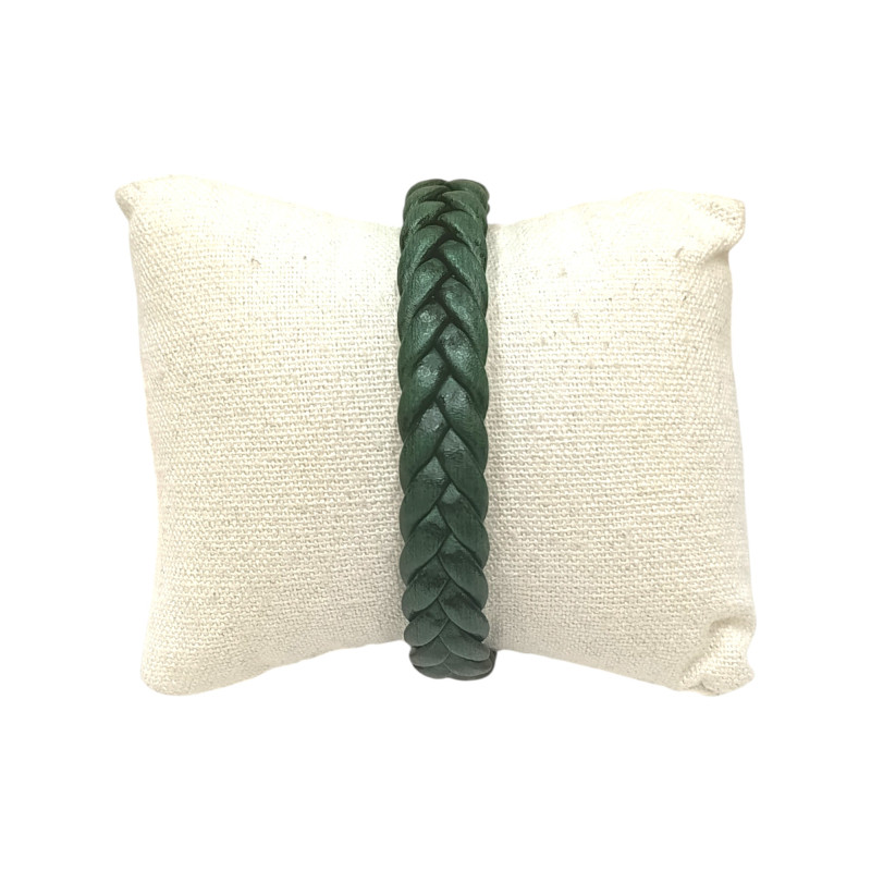 Bracelet Cuir Tressé Vert avec Acier 19,5 + 1,5cm