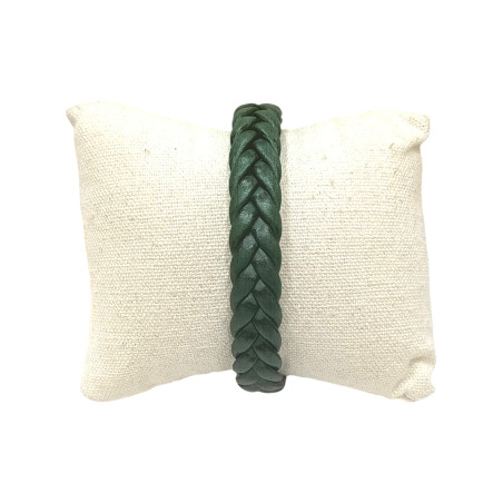 Bracelet Cuir Tressé Vert avec Acier 19,5 + 1,5cm