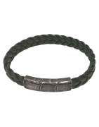 Bracelet Cuir Tressé Vert avec Acier 19,5 + 1,5cm