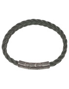 Bracelet Cuir Tressé Vert avec Acier 19,5 + 1,5cm