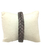 Bracelet Cuir Tressé Gris avec Acier 19,5 + 1,5cm