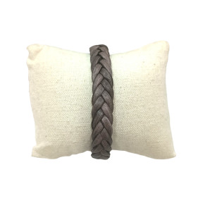 Bracelet Cuir Tressé Gris avec Acier 19,5 + 1,5cm