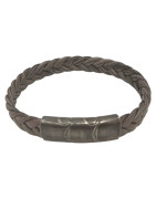 Bracelet Cuir Tressé Gris avec Acier 19,5 + 1,5cm