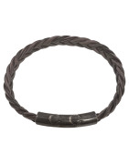 Bracelet Cuir Tressé Gris avec Acier 19,5 + 1,5cm