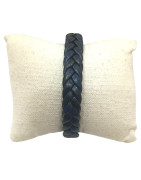 Bracelet Cuir Tressé Bleu avec Acier 19,5 + 1,5cm