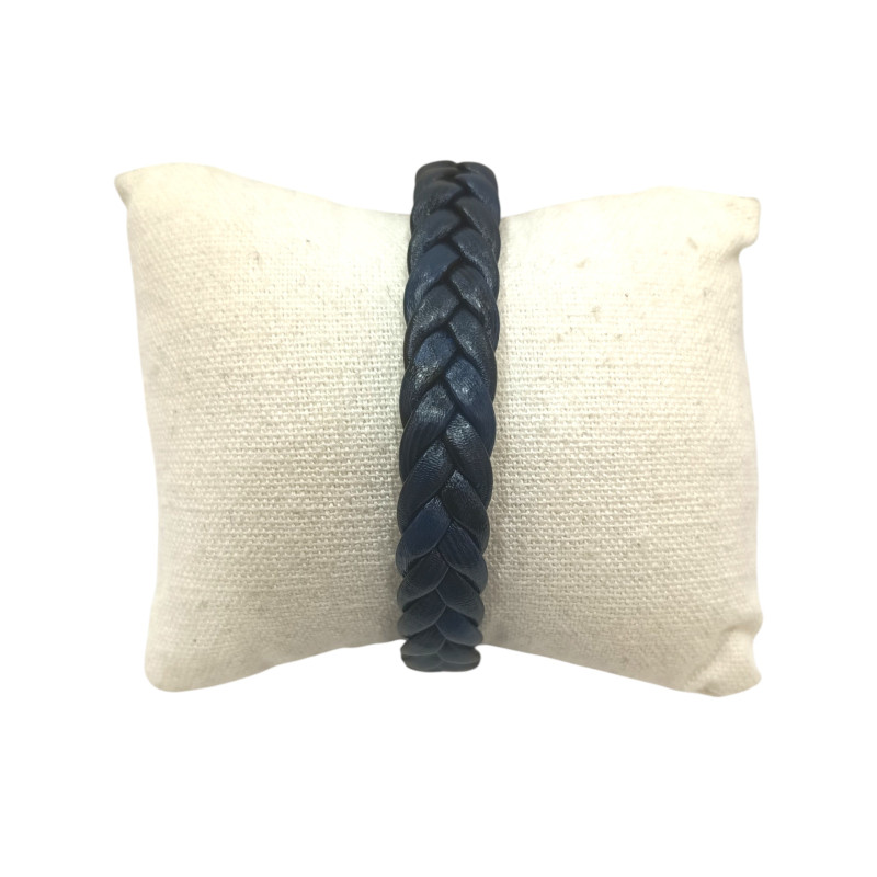 Bracelet Cuir Tressé Bleu avec Acier 19,5 + 1,5cm