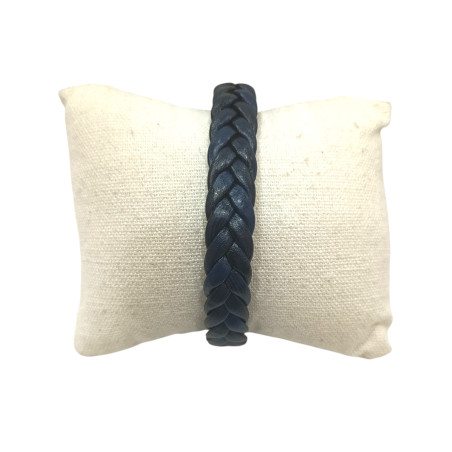 Bracelet Cuir Tressé Bleu avec Acier 19,5 + 1,5cm