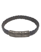 Bracelet Cuir Tressé Bleu avec Acier 19,5 + 1,5cm