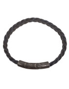 Bracelet Cuir Tressé Bleu avec Acier 19,5 + 1,5cm