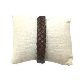 Bracelet Cuir Tressé Rouge avec Acier 19,5 + 1,5cm