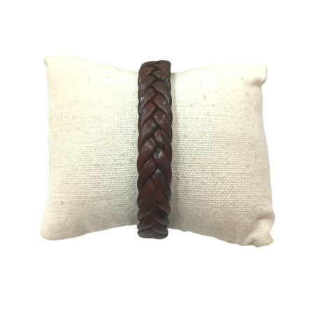 Bracelet Cuir Tressé Rouge avec Acier 19,5 + 1,5cm