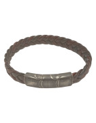Bracelet Cuir Tressé Rouge avec Acier 19,5 + 1,5cm