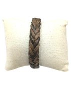 Bracelet Cuir Tressé Marron Clair Acier 19,5 + 1,5cm