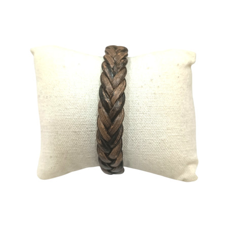 Bracelet Cuir Tressé Marron Clair Acier 19,5 + 1,5cm