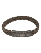Bracelet Cuir Tressé Marron Clair Acier 19,5 + 1,5cm