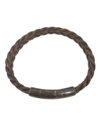 Bracelet Cuir Tressé Marron Clair Acier 19,5 + 1,5cm