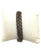 Bracelet Cuir Tressé Marron Foncé Acier 19,5 + 1,5cm
