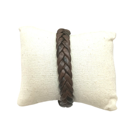 Bracelet Cuir Tressé Marron Foncé Acier 19,5 + 1,5cm