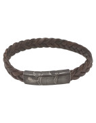 Bracelet Cuir Tressé Marron Foncé Acier 19,5 + 1,5cm