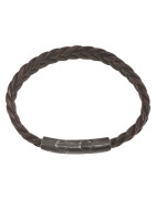 Bracelet Cuir Tressé Marron Foncé Acier 19,5 + 1,5cm