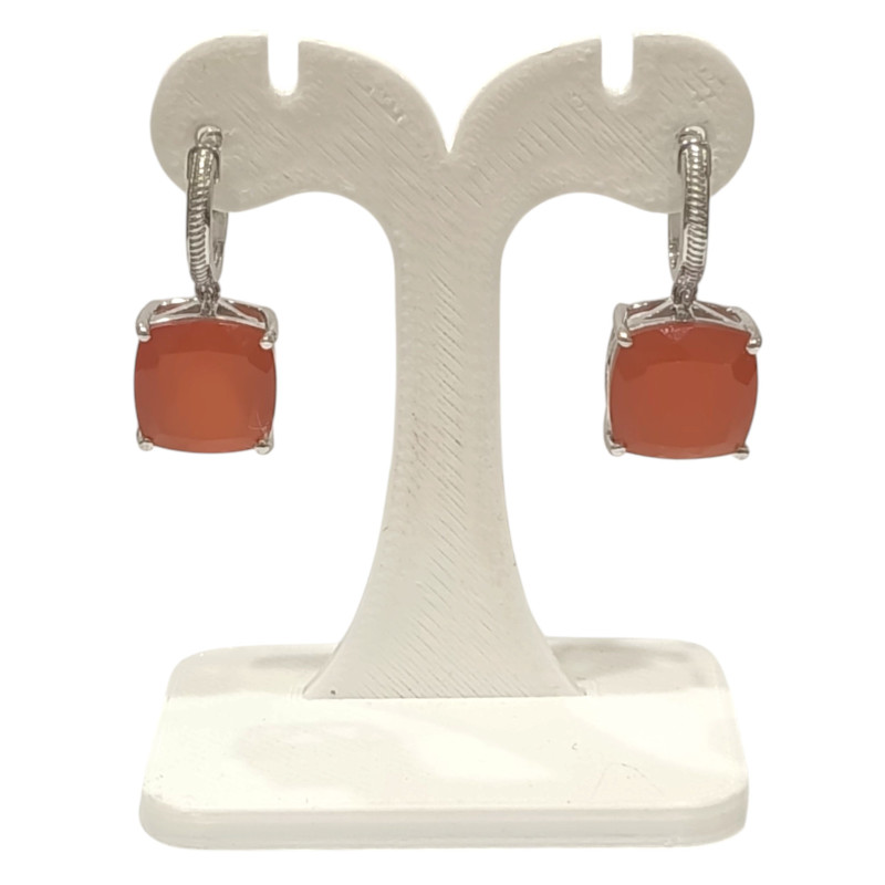 Boucles Agate de Feu Carrée Facettée Argent 925