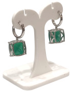 Boucles Agate Verte Carrée Facettée Argent 925