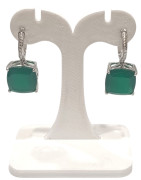 Boucles Agate Verte Carrée Facettée Argent 925