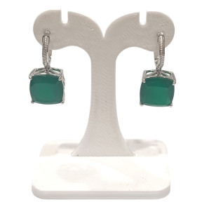 Boucles Agate Verte Carrée Facettée Argent 925