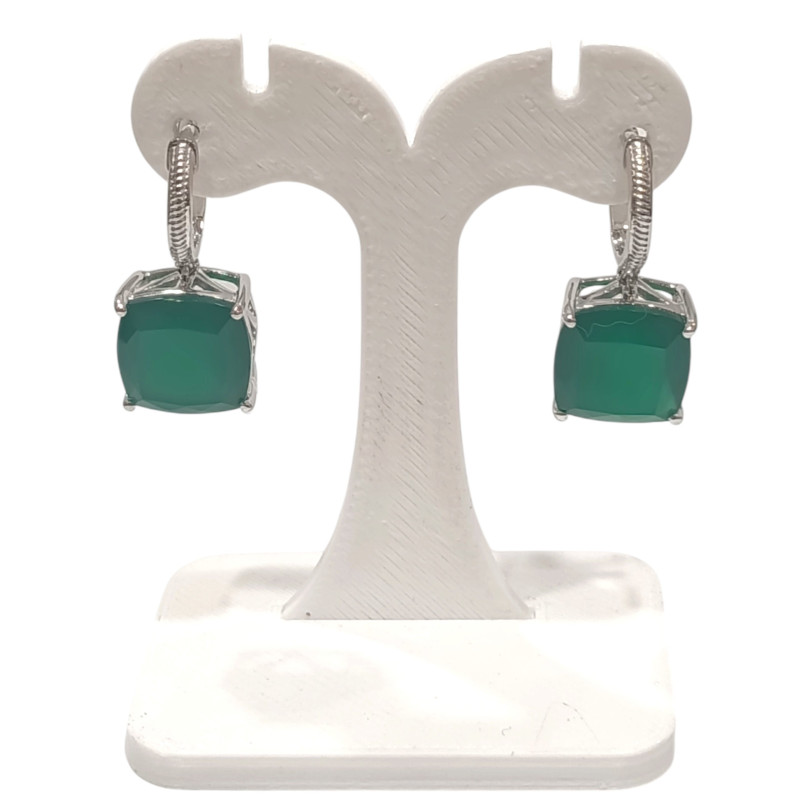 Boucles Agate Verte Carrée Facettée Argent 925