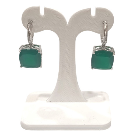 Boucles Agate Verte Carrée Facettée Argent 925
