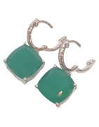 Boucles Agate Verte Carrée Facettée Argent 925