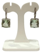 Boucles Quartz Vert Carré Facetté Argent 925