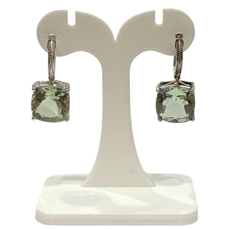 Boucles Quartz Vert Carré Facetté Argent 925