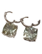 Boucles Quartz Vert Carré Facetté Argent 925