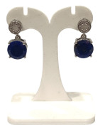 Boucles Lapis-lazuli et Topaze Blanche Ronde Facettée Argent 925