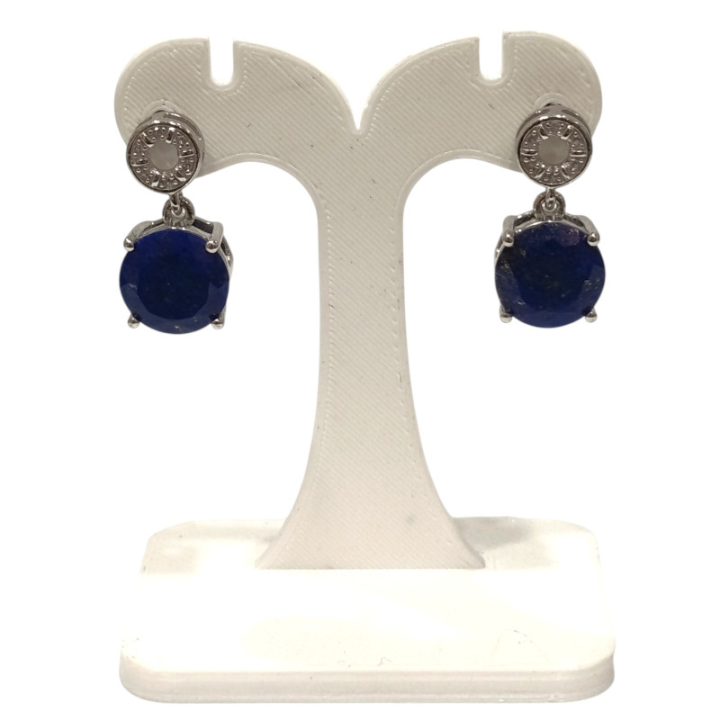 Boucles Lapis-lazuli et Topaze Blanche Ronde Facettée Argent 925
