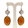 Boucles Citrine Madère Ovale Facettée et Quartz Fumé Carré Facetté Argent 925