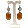 Boucles Citrine Madère Ovale Facettée et Quartz Fumé Carré Facetté Argent 925
