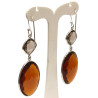 Boucles Citrine Madère Ovale Facettée et Quartz Fumé Carré Facetté Argent 925