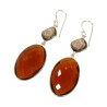 Boucles Citrine Madère Ovale Facettée et Quartz Fumé Carré Facetté Argent 925