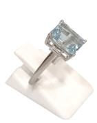 Bague Aigue Marine et Topaze Blanche Rectangulaire Facettée Argent 925 Taille 51