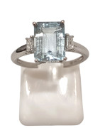 Bague Aigue Marine et Topaze Blanche Rectangulaire Facettée Argent 925 Taille 51