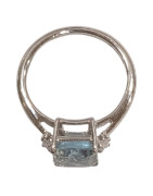 Bague Aigue Marine et Topaze Blanche Rectangulaire Facettée Argent 925 Taille 51