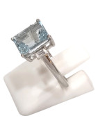 Bague Aigue Marine et Topaze Blanche Rectangulaire Facettée Argent 925 Taille 51