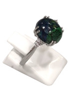 Bague Azurite Ovale et Topaze Blanche Ronde Facettée Argent 925 Taille 57