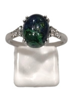 Bague Azurite Ovale et Topaze Blanche Ronde Facettée Argent 925 Taille 57