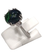 Bague Azurite Ovale et Topaze Blanche Ronde Facettée Argent 925 Taille 57