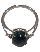 Bague Azurite Ovale et Topaze Blanche Ronde Facettée Argent 925 Taille 57