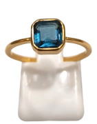 Bague Topaze Bleue de Londres Carrée Facettée Argent 925 Plaqué Or Taille 57