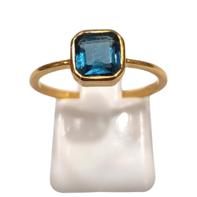 Bague Topaze Bleue de Londres Carrée Facettée Argent 925 Plaqué Or "Vermeil" Taille 57